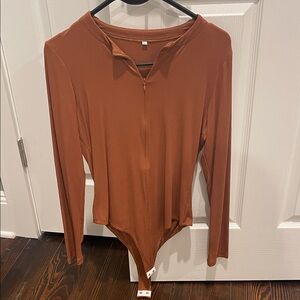 Women's Long Sleeve Brown Bodysuit